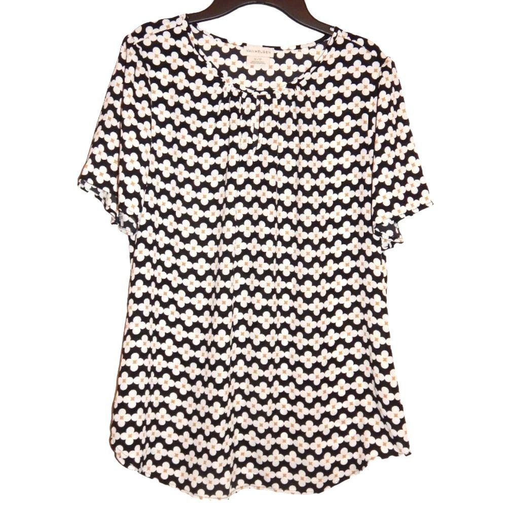 Van Heusen Women’s Small Black White Floral Geometric Keyhole Blouse